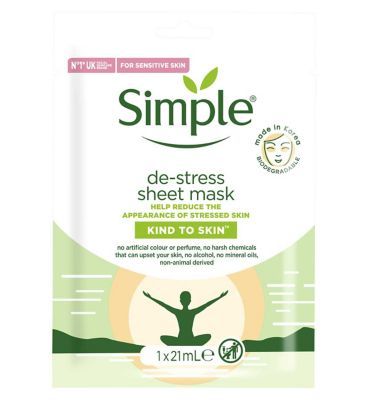 Simple Kind To Skin Sheet Mask De-Stress 1 pc Make Up & Beauty Accessories Boots   