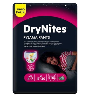 Huggies DryNites Girls Pyjama Pants, 16 Pants, 17-30kgs