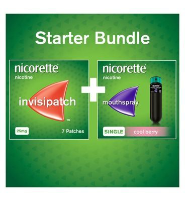 Nicorette Starter Bundle: Nicorette Invisi 25mg Patch 7 & QuickMist 1mg/spray Mouthspray Freshmint 150 sprays General Health & Remedies Boots   