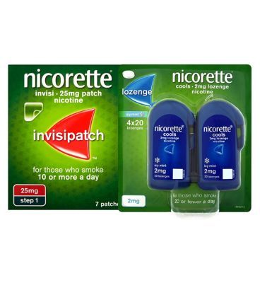 Nicorette Starter Bundle: Nicorette Invisi 25mg Patch 7 and Cools 2mg Lozenge 4x20 General Health & Remedies Boots   