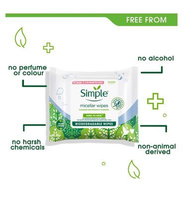 Simple Kind to Skin Micellar Biodegradable Cleansing Wipes 20 Wipes Make Up & Beauty Accessories Boots   