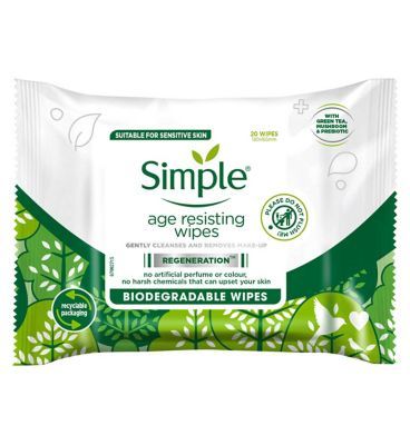 Simple Regeneration Age Resisting Biodegradable Facial Wipes for sensitive skin 20 wipes Make Up & Beauty Accessories Boots   