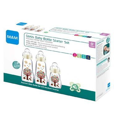 MAM Glass Baby Bottle Set Including MAM Start Soother Baby Accessories & Cleaning Boots   