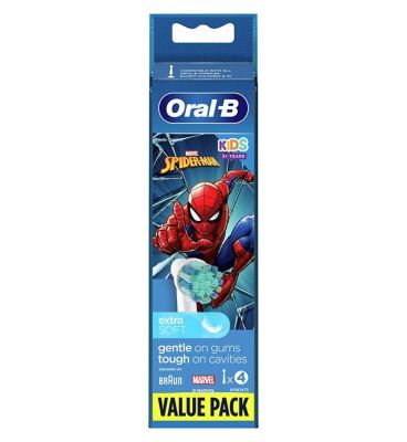 Oral-B Kids Spiderman Brush Heads for Electric Toothbrush, 4 Brush Heads Dental Boots   