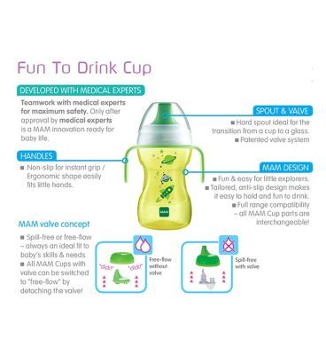 MAM Fun to Drink with Glow Handles - 270ml Blue Baby Accessories & Cleaning Boots   