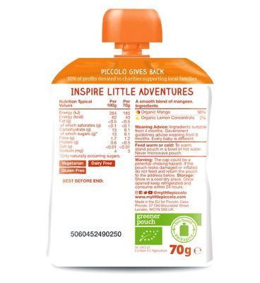 Piccolo Pure Mango 70g Baby Accessories & Cleaning Boots   