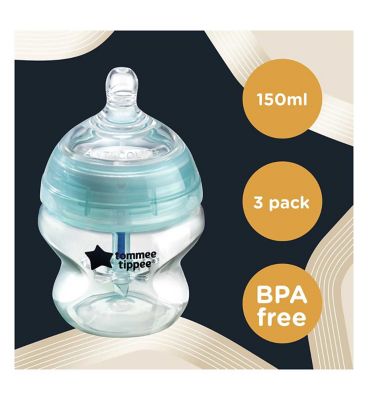 Tommee Tippee Advanced Anti-Colic Baby Bottle, Slow Flow Breast-Like Teat, Vented Anti-Colic Wand, Self-Sterilising, Pack of 3 Baby Accessories & Cleaning Boots   