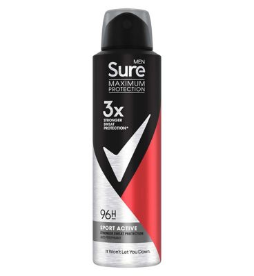 Sure Men Maximum Protection Sport Active Anti-perspirant Deodorant Aerosol 150 ml Men's Toiletries Boots   