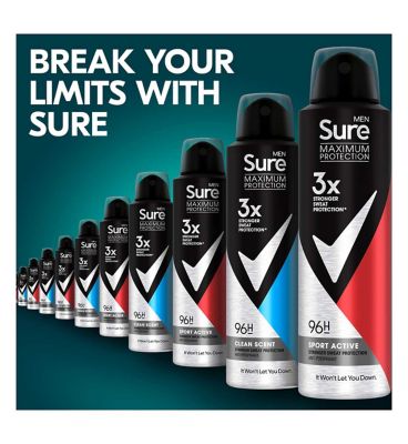 Sure Men Maximum Protection Sport Active Anti-perspirant Deodorant Aerosol 150 ml Men's Toiletries Boots   