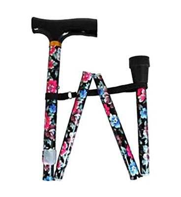 NRS Folding Walking Stick Black Floral