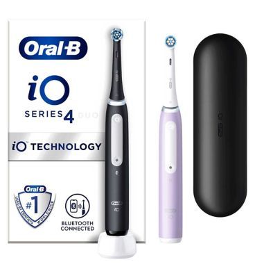 Oral-B iO4 Electric Toothbrushes Black & Lavender - Duo Pack Dental Boots   