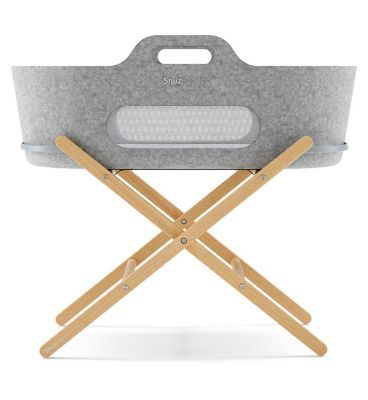 SnuzBaskit Light Grey Moses Basket & Natural Stand Set