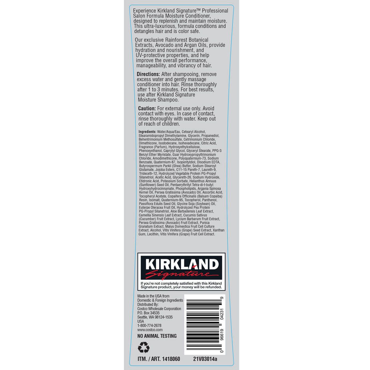 Kirkland Signature Moisture Conditioner, 1L Shampoo & Conditioner Costco UK   