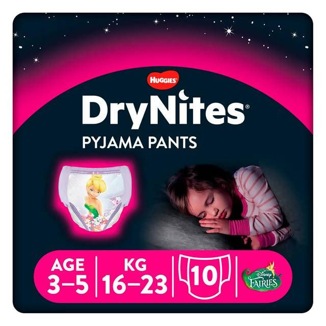 Huggies DryNites Girls Pyjama Pants for Bedwetting, Age 3-5 Years, 10 Pants