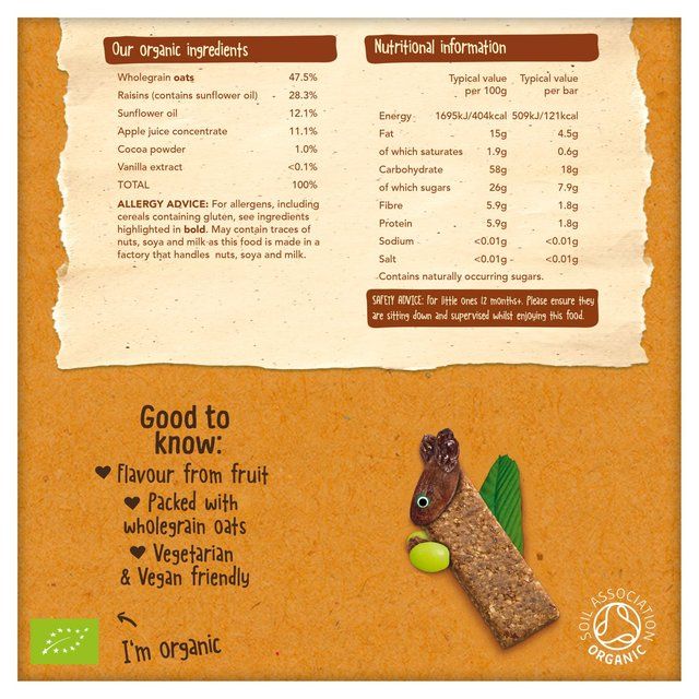 Organix Cocoa & Raisin Organic Soft Oaty Bars, 12 mths+ Multipack