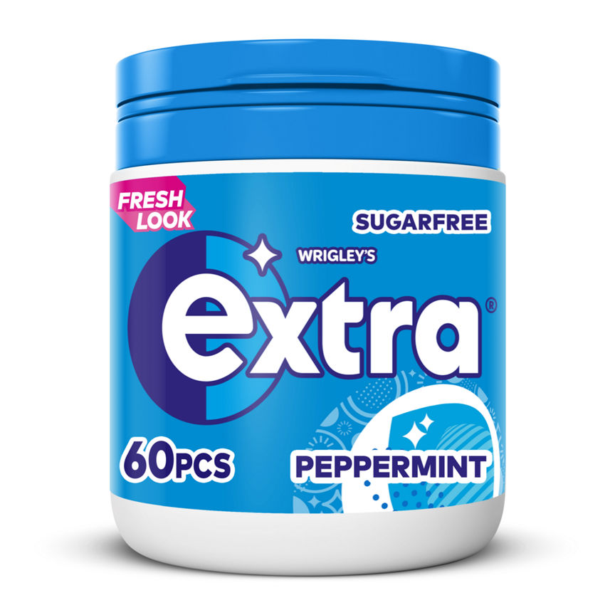 Wrigley's Extra Peppermint Chewing Gum Sugar Free Bottle 60 Pieces Snacks & Confectionery ASDA   