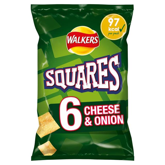 Walkers Squares Cheese & Onion Multipack Snacks   6 x 22g