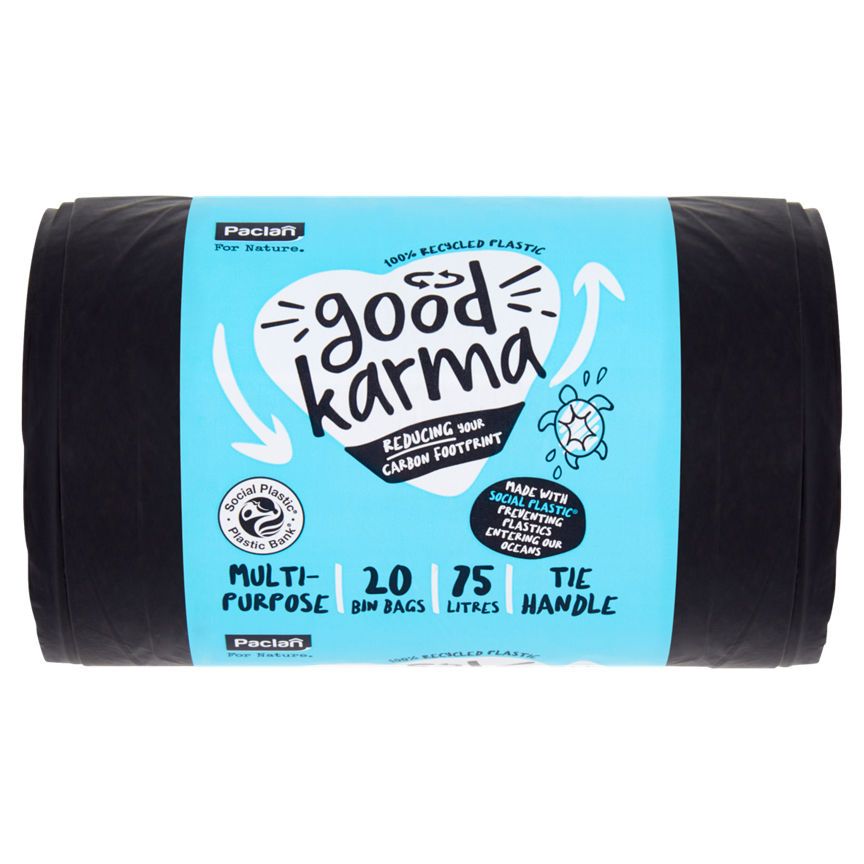 Paclan Good Karma 20 Bin Bags Tie Handle 75 Litres