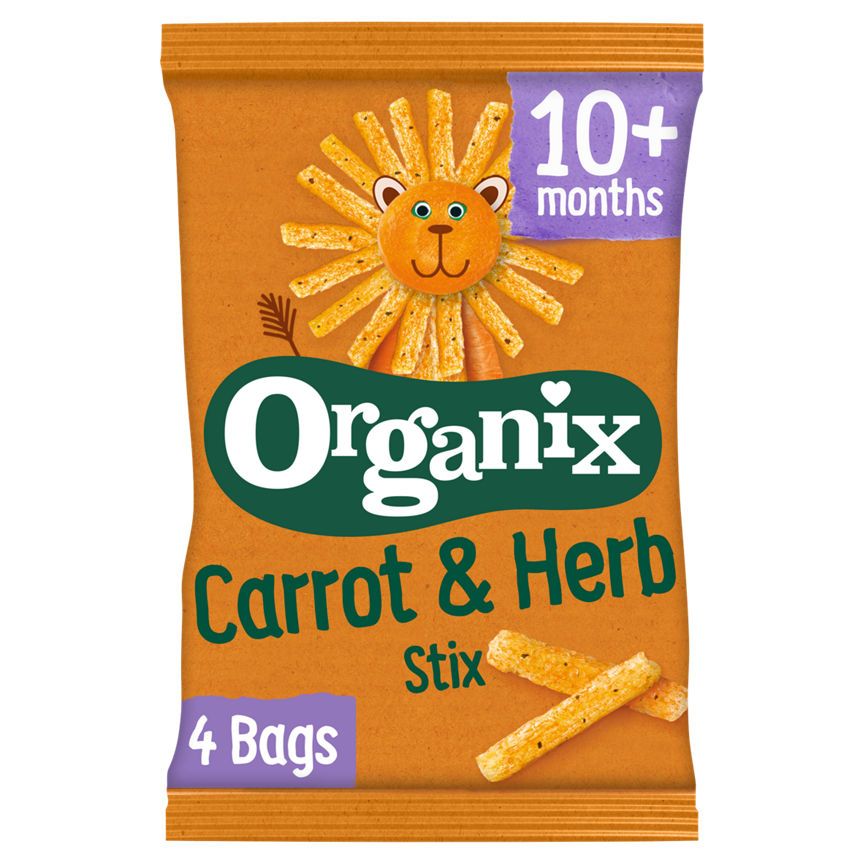 Organix Carrot Stix Organic Finger Food Toddler Snack Corn Puffs Multipack 4x15g Baby Food ASDA   