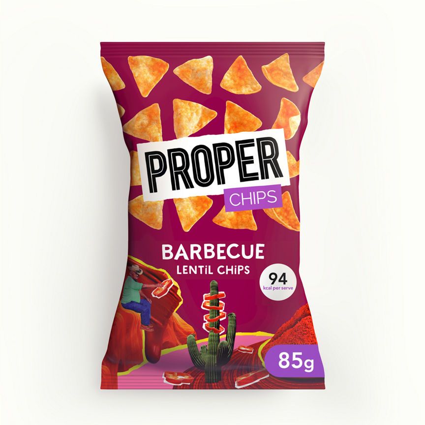 Properchips Barbecue Lentil Chips Sharing Bag Crisps, Nuts & Snacking Fruit ASDA   