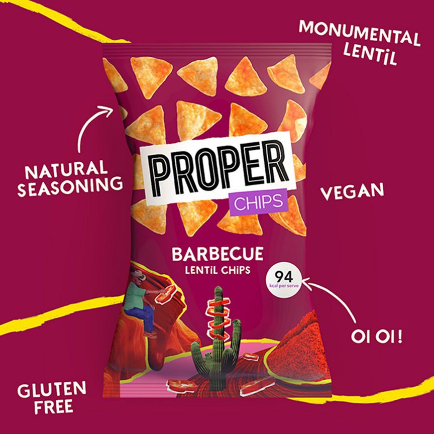 Properchips Barbecue Lentil Chips Sharing Bag Crisps, Nuts & Snacking Fruit ASDA   