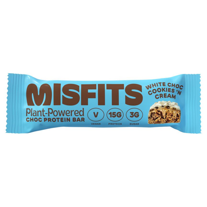 Misfits Plant-Powered White Choc Cookies 'n Cream Flavour Protein Bar