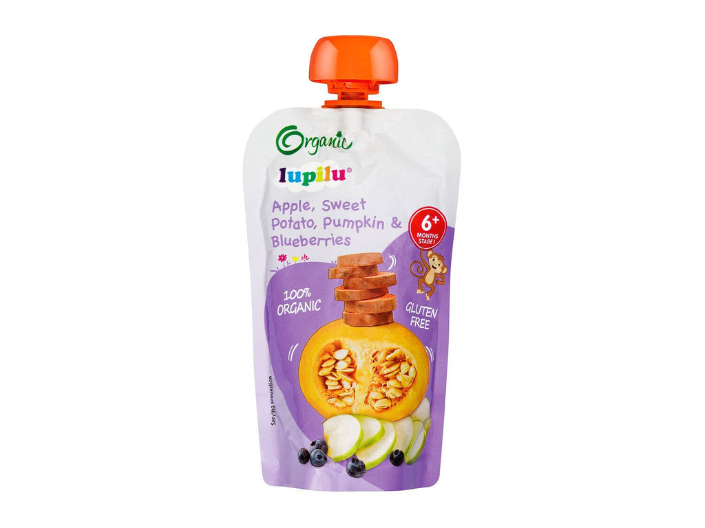 Lupilu Apple, Sweet Potato, Pumpkin & Blueberries Fruit & Veg Baby Pouch 6+ Months