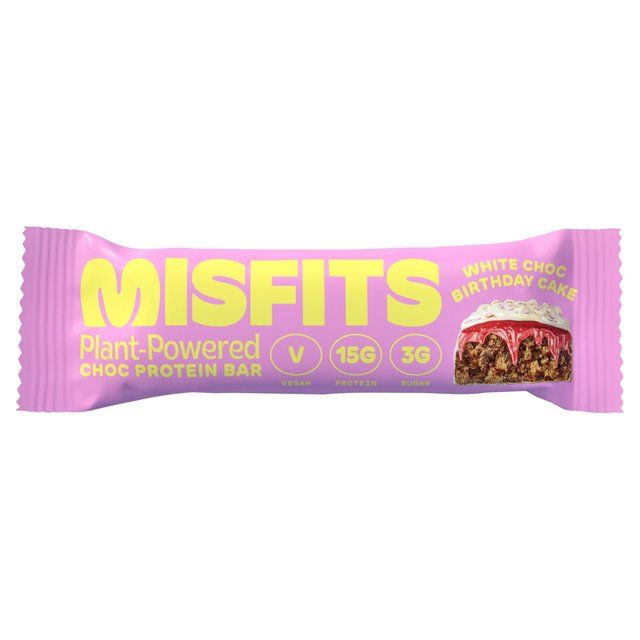 Misfits Vegan Birthday Cake Protein Bar Crisps, Nuts & Snacking Fruit M&S   