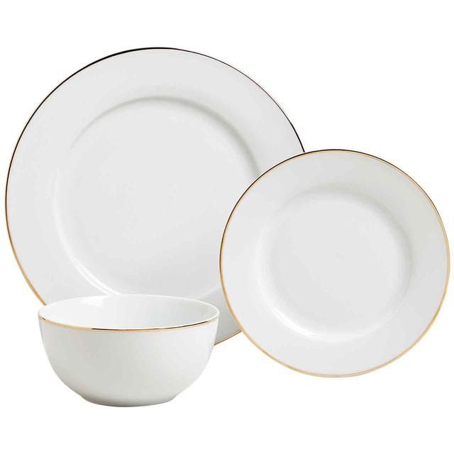 M&S Collection 12 Piece Gold Rim Dinner Set