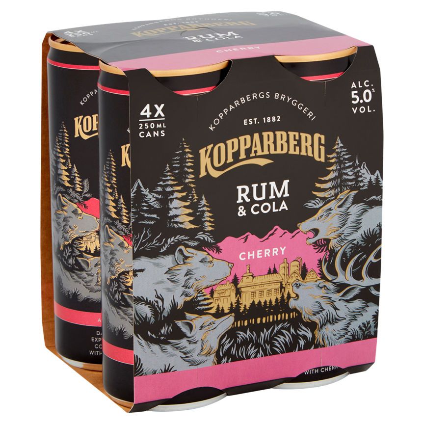 Kopparberg Cherry Spiced Rum & Cola 4 Pack Liqueurs and Spirits ASDA   