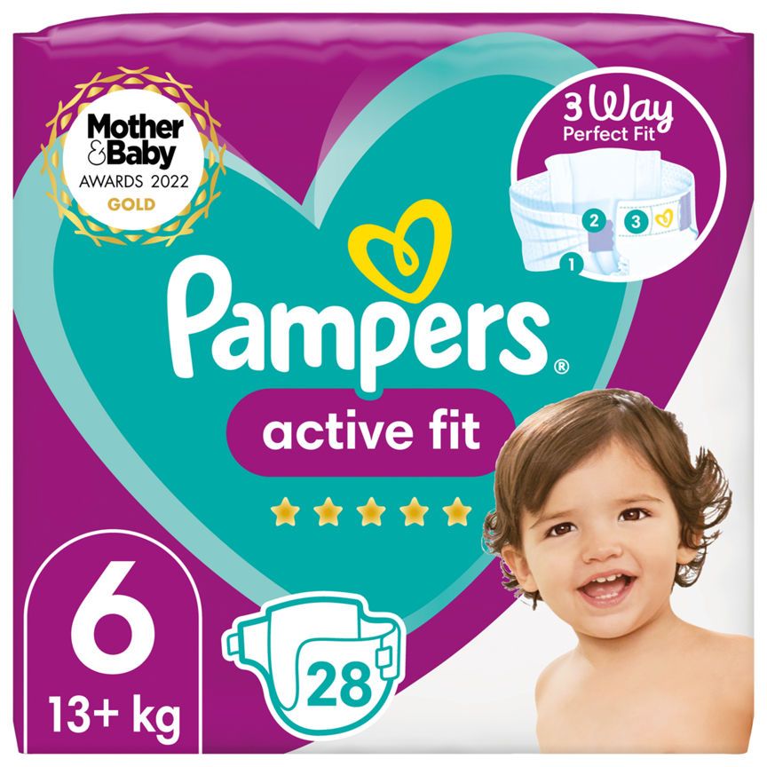 Pampers Active Fit Size 6, 28 Nappies, 13kg+, Essential Pack