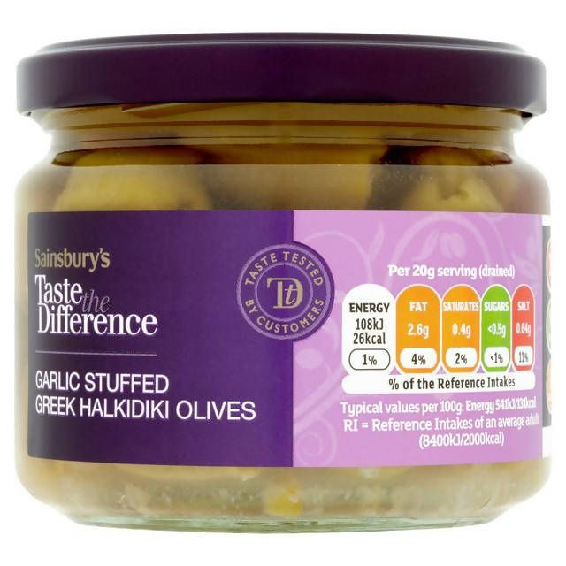 Sainsbury's Garlic Stuffed Greek Olives, Taste the Difference 285g (160g*)