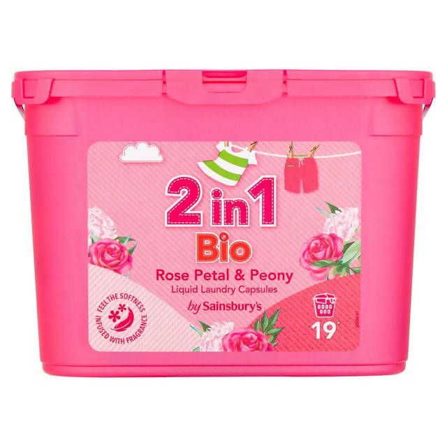 Sainsbury's 2 in 1 Bio Liquid Laundry Capsules Rose Petal & Peony x19