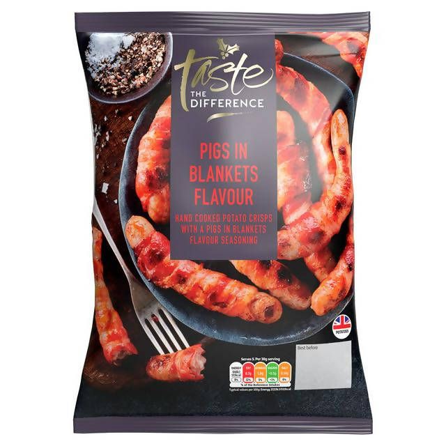 Sainsbury's Pigs In Blankets Crisp, Taste the Difference 150g Sharing crisps Sainsburys   