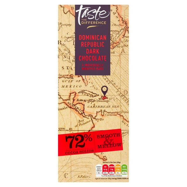 Sainsbury's Dominican Republic 72% Dark Chocolate, Taste the Difference 5x25g