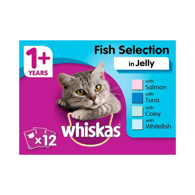 Whiskas Adult Wet Cat Food Pouches Fish in Jelly 12 x 100g