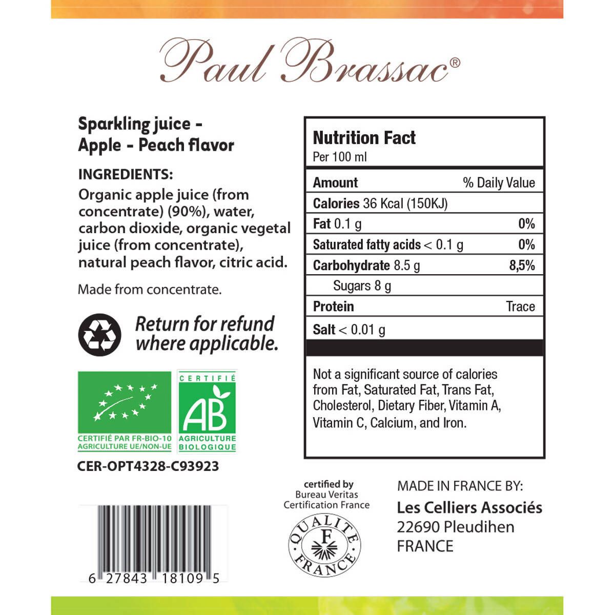 Paul Brassac Organic Sparkling Fruit Juice, 3 x 750ml GOODS Costco UK   