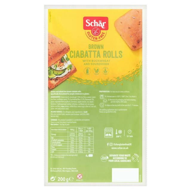 Schar Gluten Free Brown Ciabatta Rolls x4 gluten free Sainsburys   