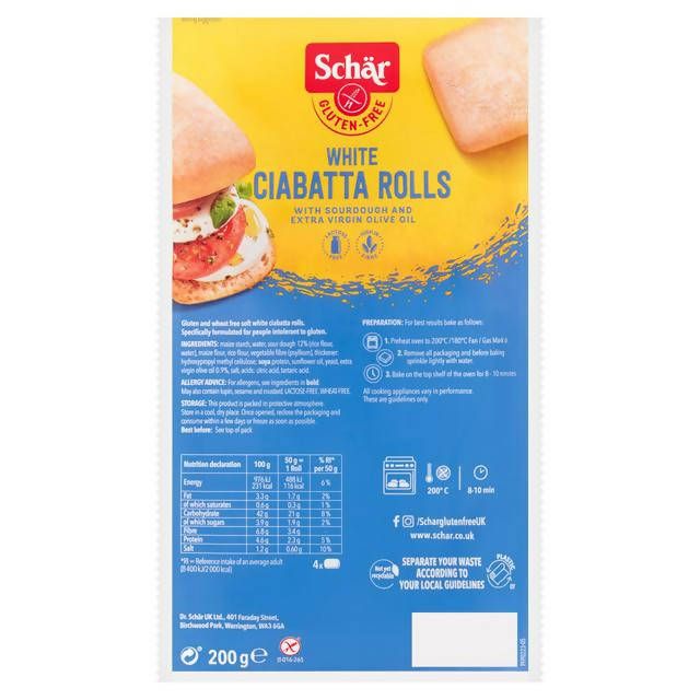 Schar Gluten Free White Ciabatta Rolls x4