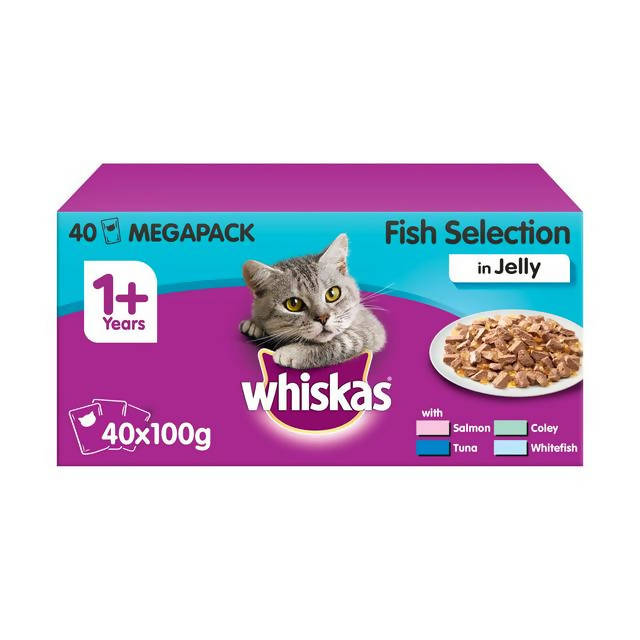 Whiskas Adult Wet Cat Food Pouches Fish in Jelly Mega Pack 40 x 100g