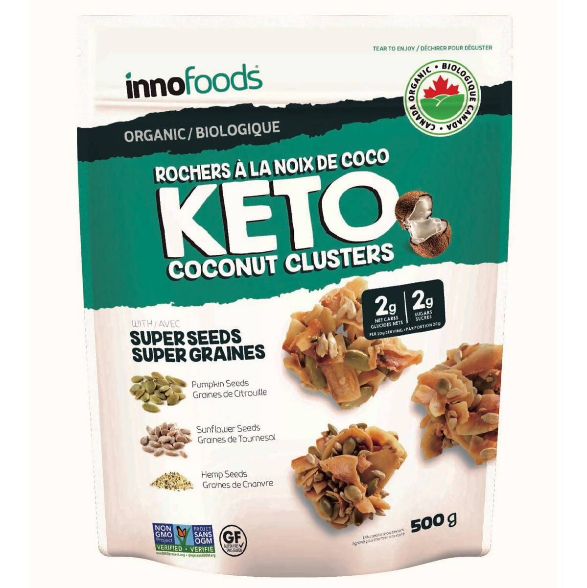 Innofoods Organic Coconut Keto Clusters with Super Seeds, 500g