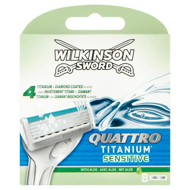 Wilkinson Sword Quattro Titanium Sensitive Men's Razor Blades x8 men's razors & blades Sainsburys   