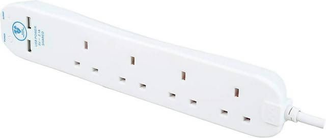 Masterplug 4 socket 2m USB ext lead