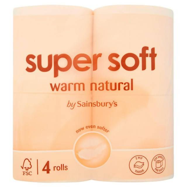 Sainsbury's Super Soft Toilet Tissue, Warm Natural x4 Rolls toilet roll Sainsburys   