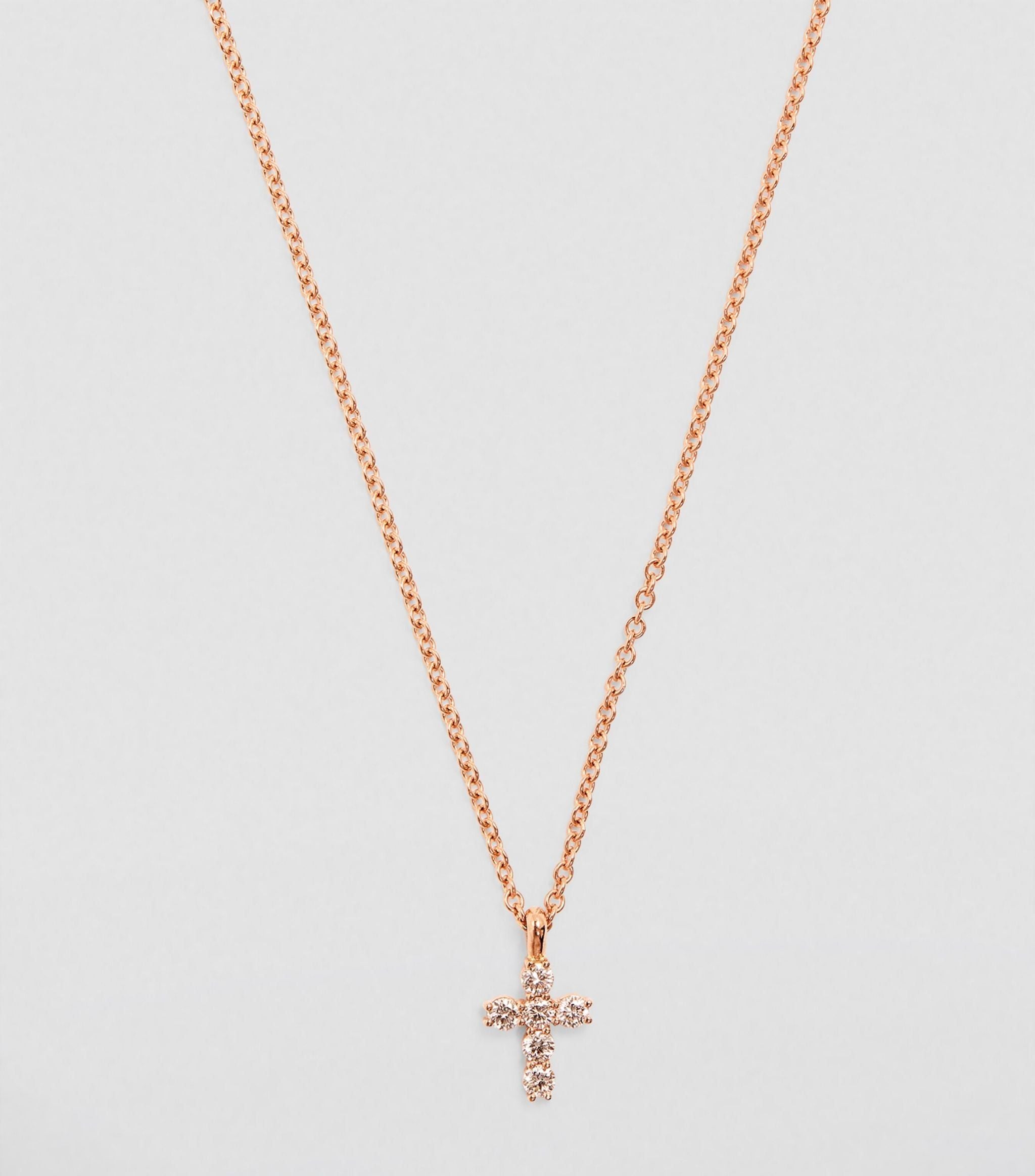 Rose Gold and Pavé Diamond Cross Necklace GOODS Harrods   