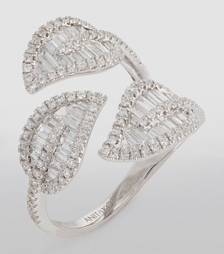 White Gold and Diamond Leaf Ring