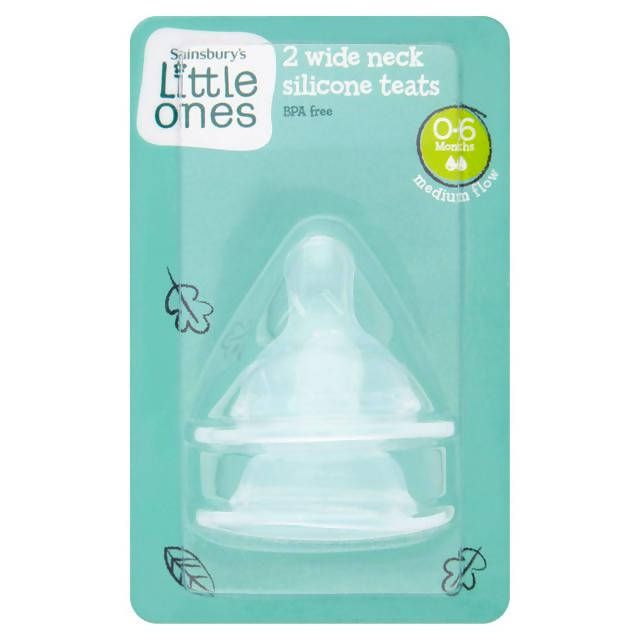 Sainsbury's Little Ones 2 Wide Neck Silicone Teats Medium Flow 0-6 Months accessories Sainsburys   