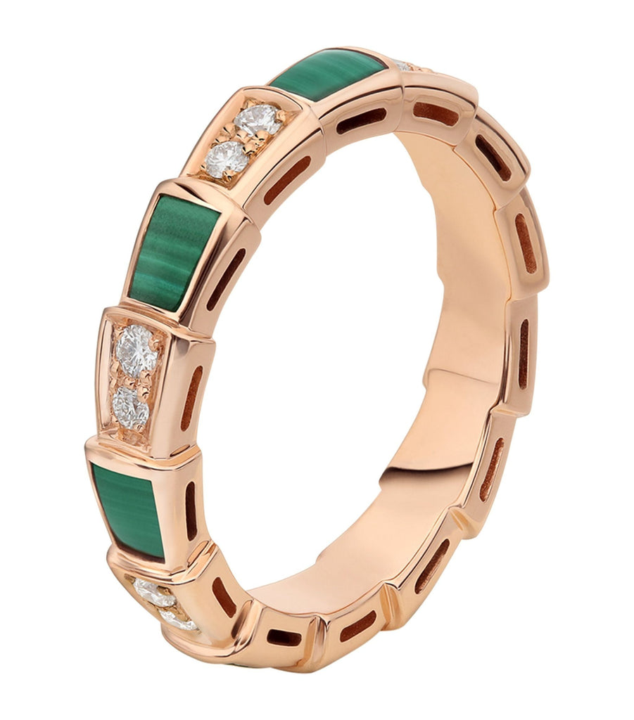 Rose Gold, Diamond and Malachite Serpenti Viper Ring