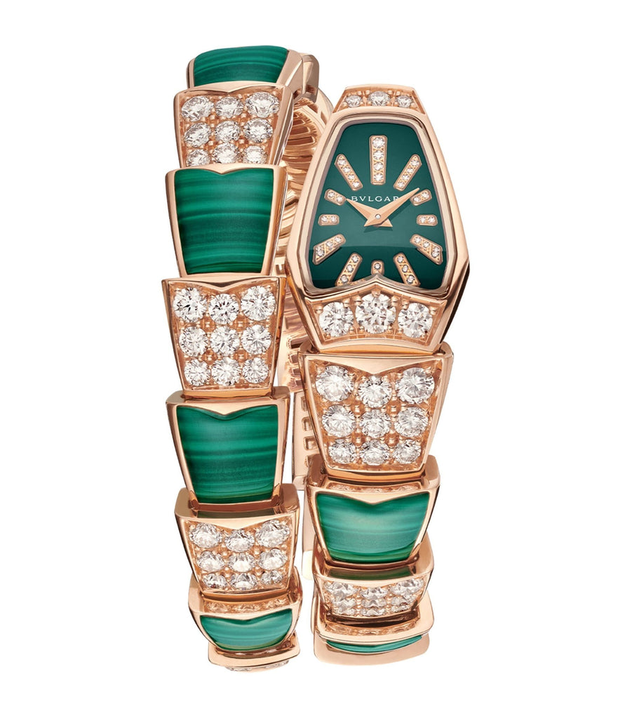 Rose Gold, Diamond and Malachite Serpenti Watch 26mm