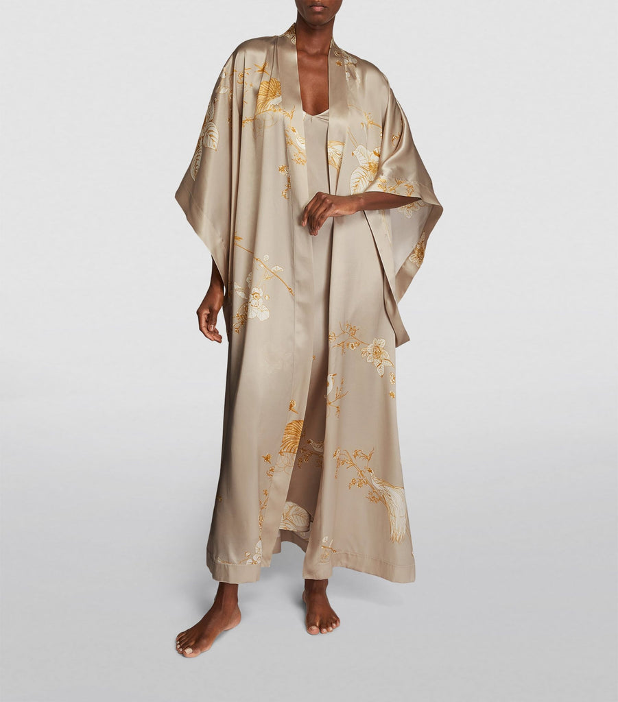 Silk Butterfly-Sleeve Long Kimono